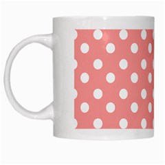 Coral And White Polka Dots White Mugs by GardenOfOphir