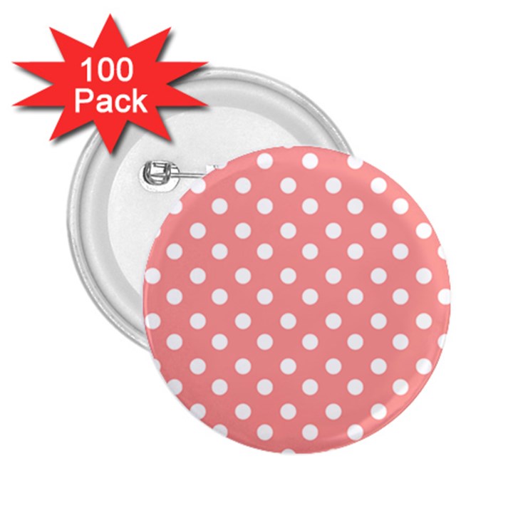 Coral And White Polka Dots 2.25  Buttons (100 pack) 