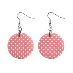 Coral And White Polka Dots Mini Button Earrings