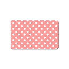 Coral And White Polka Dots Magnet (name Card) by GardenOfOphir