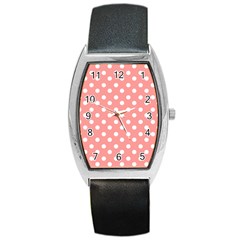 Coral And White Polka Dots Barrel Metal Watches