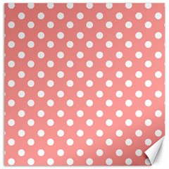 Coral And White Polka Dots Canvas 16  X 16   by GardenOfOphir