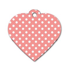 Coral And White Polka Dots Dog Tag Heart (one Side) by GardenOfOphir