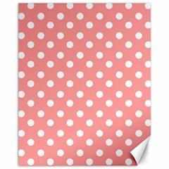 Coral And White Polka Dots Canvas 11  X 14   by GardenOfOphir