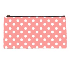 Coral And White Polka Dots Pencil Cases by GardenOfOphir