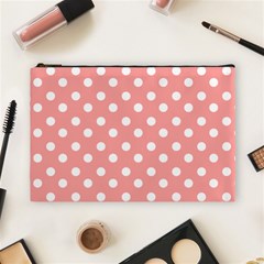 Coral And White Polka Dots Cosmetic Bag (large) 