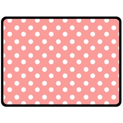 Coral And White Polka Dots Fleece Blanket (large)  by GardenOfOphir