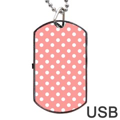 Coral And White Polka Dots Dog Tag Usb Flash (two Sides)  by GardenOfOphir