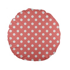 Coral And White Polka Dots Standard 15  Premium Round Cushions by GardenOfOphir