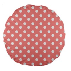 Coral And White Polka Dots Large 18  Premium Round Cushions