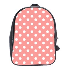 Coral And White Polka Dots School Bags (xl) 