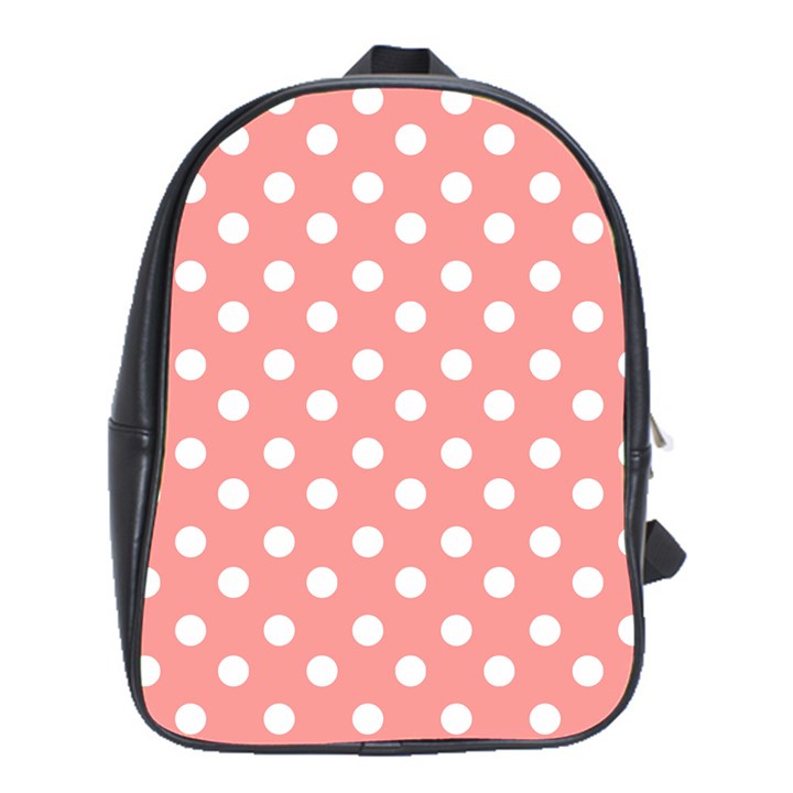 Coral And White Polka Dots School Bags (XL) 