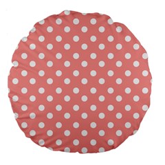 Coral And White Polka Dots Large 18  Premium Flano Round Cushions