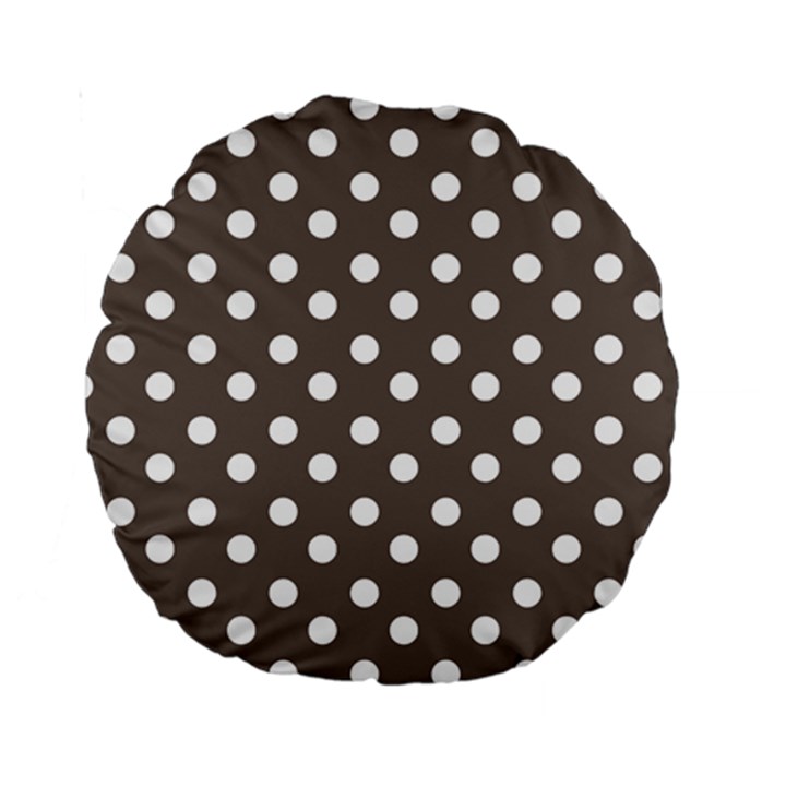 Brown And White Polka Dots Standard 15  Premium Round Cushions