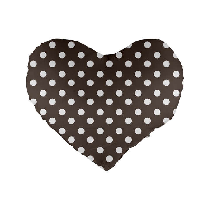 Brown And White Polka Dots Standard 16  Premium Flano Heart Shape Cushions