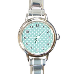 Blue And White Polka Dots Round Italian Charm Watches