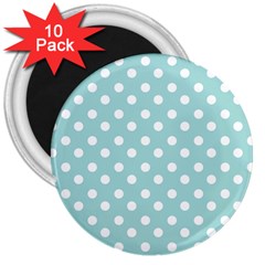 Blue And White Polka Dots 3  Magnets (10 Pack) 