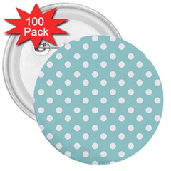 Blue And White Polka Dots 3  Buttons (100 Pack) 