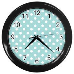 Blue And White Polka Dots Wall Clocks (black) by GardenOfOphir