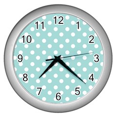 Blue And White Polka Dots Wall Clocks (silver) 