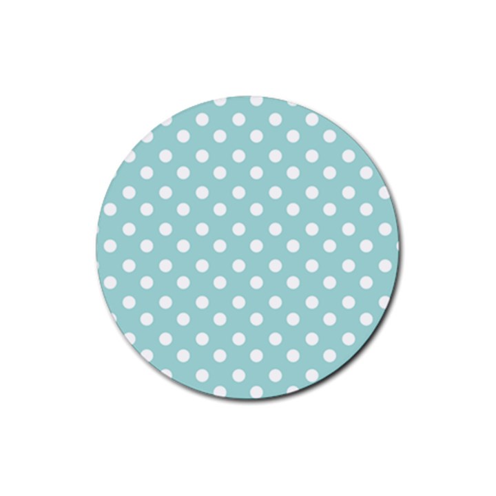 Blue And White Polka Dots Rubber Coaster (Round) 