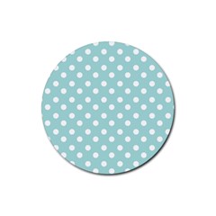 Blue And White Polka Dots Rubber Round Coaster (4 Pack) 