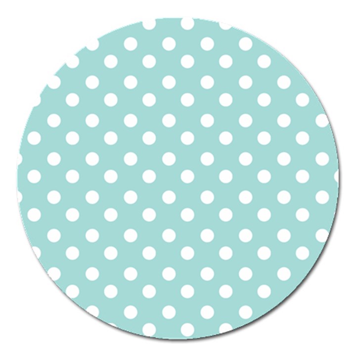 Blue And White Polka Dots Magnet 5  (Round)