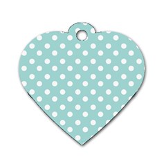 Blue And White Polka Dots Dog Tag Heart (one Side)