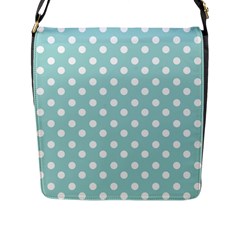 Blue And White Polka Dots Flap Messenger Bag (l)  by GardenOfOphir