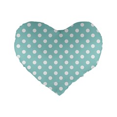 Blue And White Polka Dots Standard 16  Premium Flano Heart Shape Cushions by GardenOfOphir