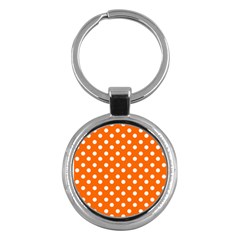 Orange And White Polka Dots Key Chains (Round) 