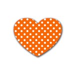 Orange And White Polka Dots Heart Coaster (4 pack)  Front