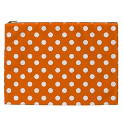 Orange And White Polka Dots Cosmetic Bag (XXL) 