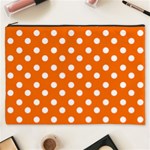 Orange And White Polka Dots Cosmetic Bag (XXXL)  Front