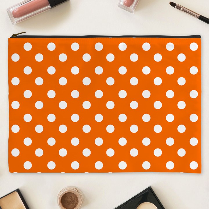 Orange And White Polka Dots Cosmetic Bag (XXXL) 