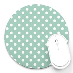 Light Blue And White Polka Dots Round Mousepads by GardenOfOphir