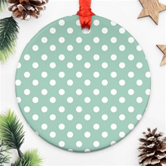 Light Blue And White Polka Dots Ornament (round)  by GardenOfOphir