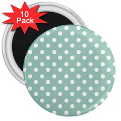 Light Blue And White Polka Dots 3  Magnets (10 Pack) 