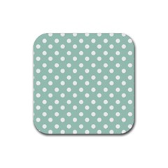 Light Blue And White Polka Dots Rubber Coaster (square) 