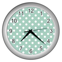 Light Blue And White Polka Dots Wall Clocks (silver) 