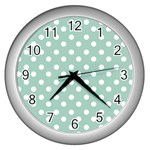 Light Blue And White Polka Dots Wall Clocks (Silver)  Front