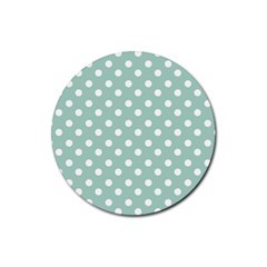 Light Blue And White Polka Dots Rubber Coaster (round)  by GardenOfOphir