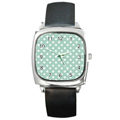 Light Blue And White Polka Dots Square Metal Watches