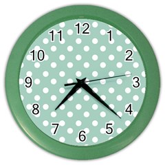 Light Blue And White Polka Dots Color Wall Clocks by GardenOfOphir