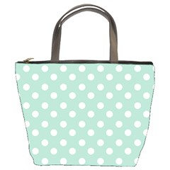 Light Blue And White Polka Dots Bucket Bags by GardenOfOphir