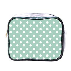 Light Blue And White Polka Dots Mini Toiletries Bags by GardenOfOphir