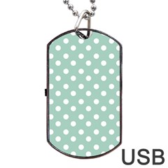 Light Blue And White Polka Dots Dog Tag Usb Flash (one Side)