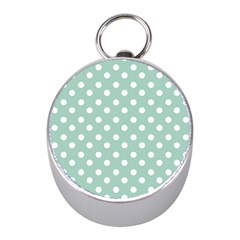 Light Blue And White Polka Dots Mini Silver Compasses