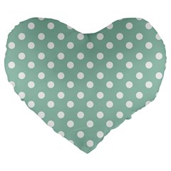 Light Blue And White Polka Dots Large 19  Premium Flano Heart Shape Cushions