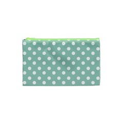 Light Blue And White Polka Dots Cosmetic Bag (xs) by GardenOfOphir